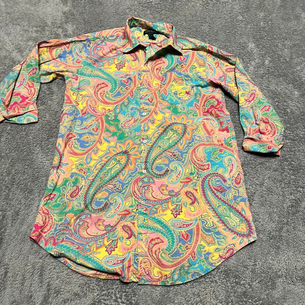 Lauren Ralph Lauren Button Up Cotton Nightgown Sleep Shirt Paisley Women Small